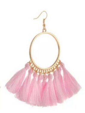 Pink Fashion Jewelry Bohemian Hoop Earrings Handmade Tassels